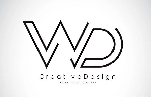 WD W D Lettera Logo Design in colori neri . — Vettoriale Stock