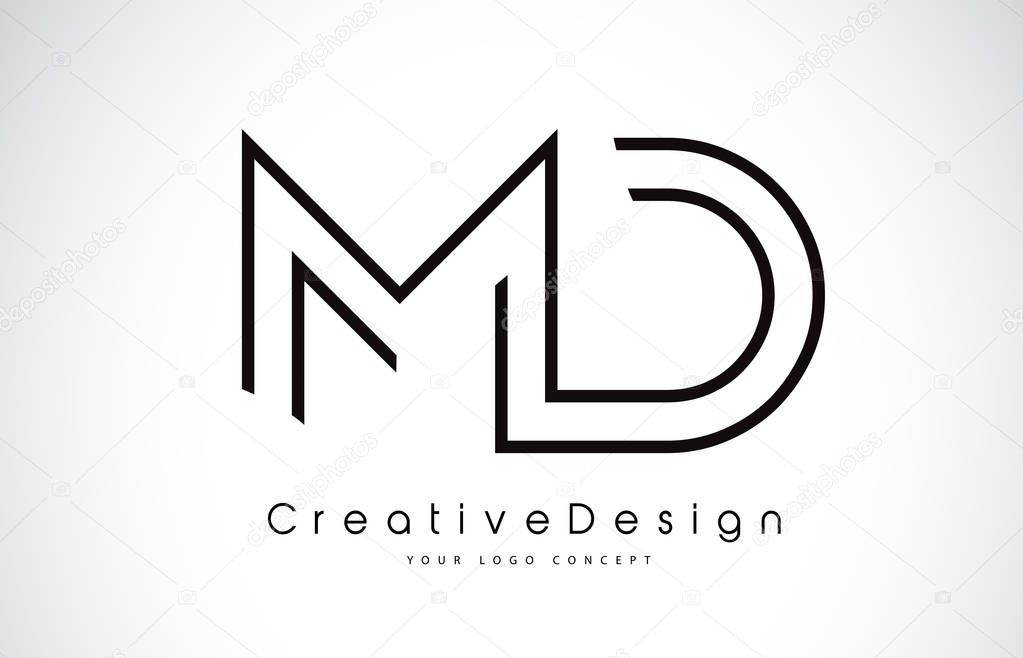 MD M D Letter Logo Design in Black Colors.