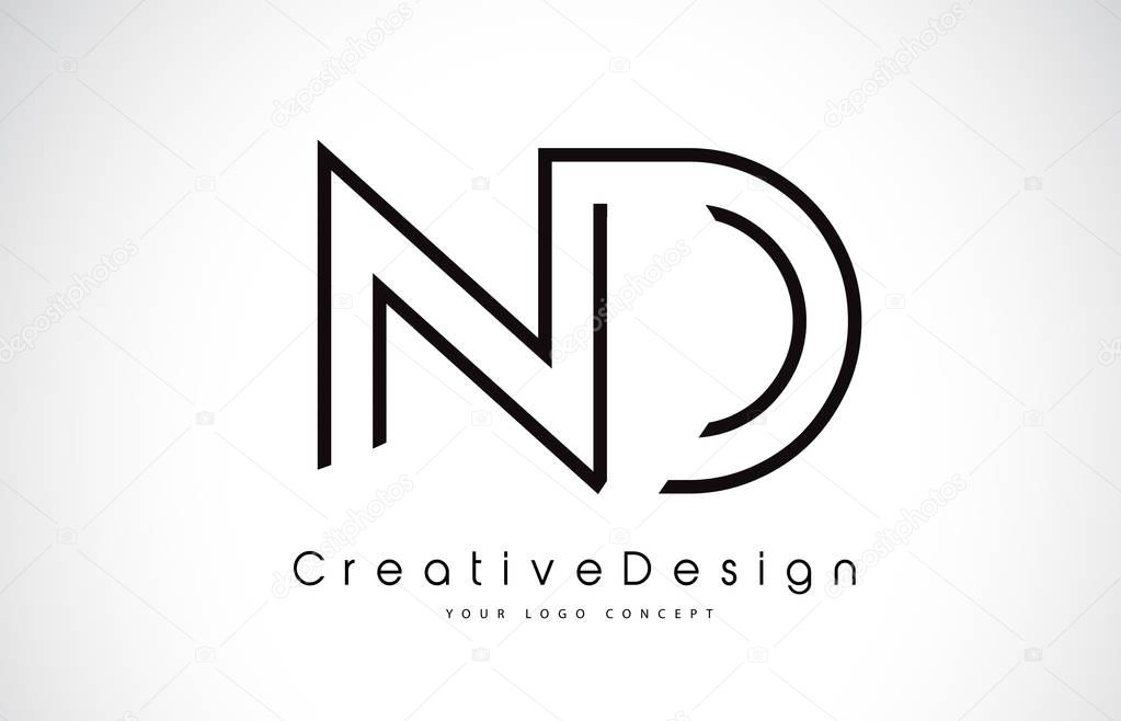 ND N D Letter Logo Design in Black Colors. Creative Modern Letters Vector Icon Logo Illustration.