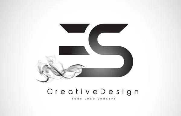 ES Carta Logo Design com fumaça preta . — Vetor de Stock