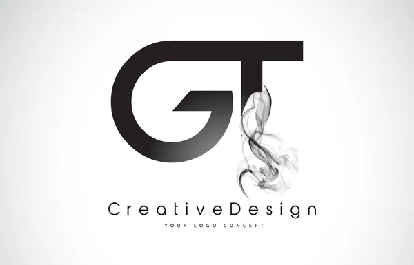 GT Letter Logo Design con fumo nero . — Vettoriale Stock