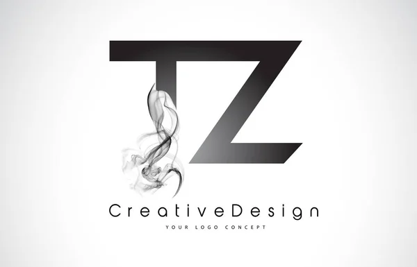 TZ Carta Logo Design com fumaça preta . — Vetor de Stock