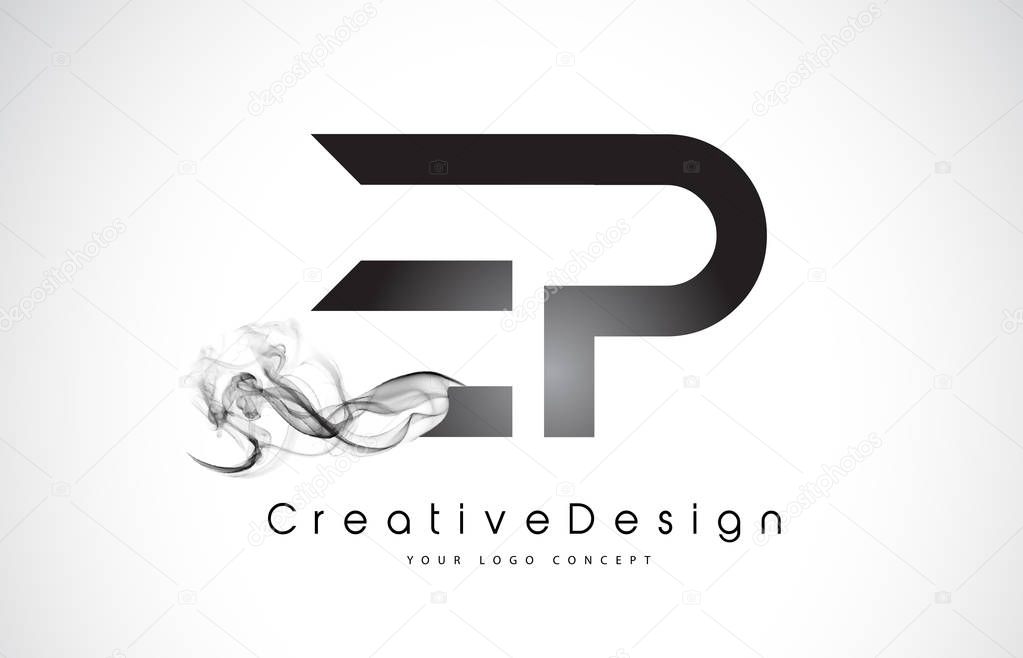 EP Letter Logo Design with Black Smoke.