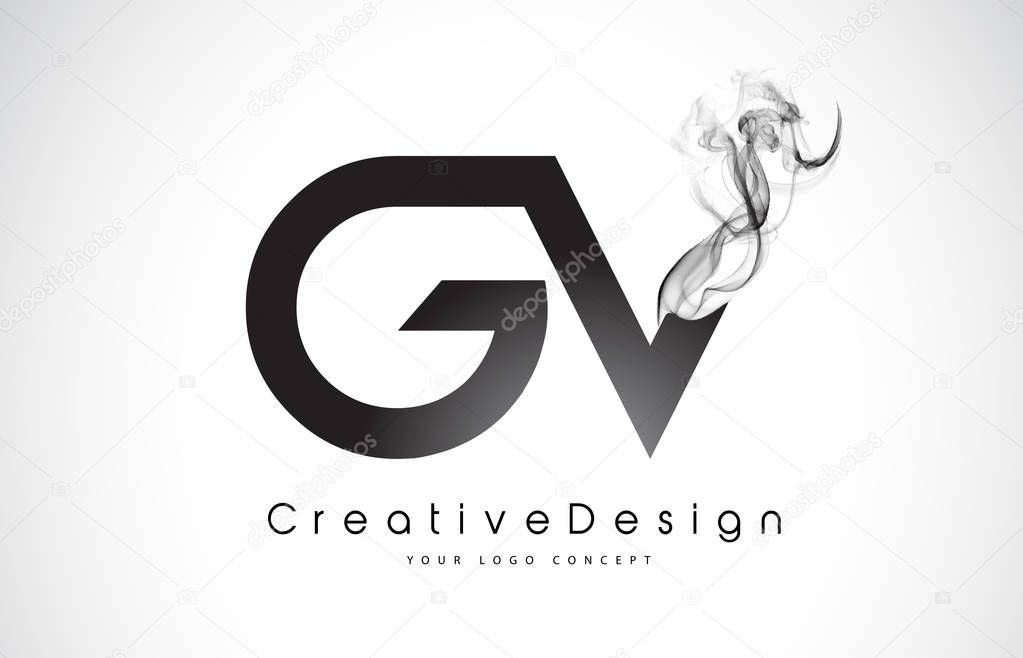 GV Letter Logo Design with Black Smoke.