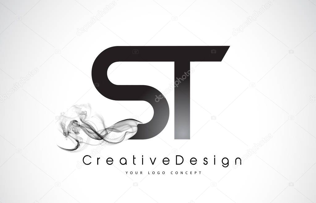 ST Letter Logo Design with Black Smoke. Creative Modern Smoke Letters Vector Icon Logo Illustration.