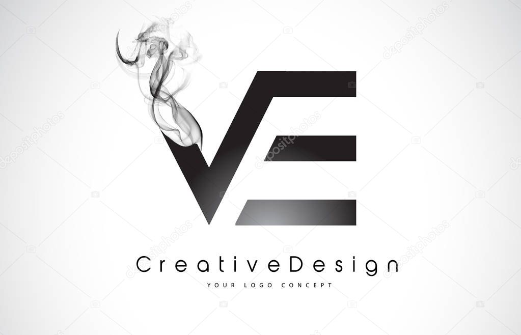 VE Letter Logo Design with Black Smoke.