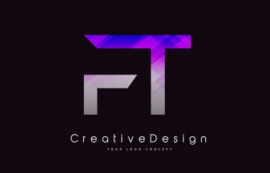 Ft harf Logo tasarımı. Mor doku yaratıcı simgesi Modern Lette