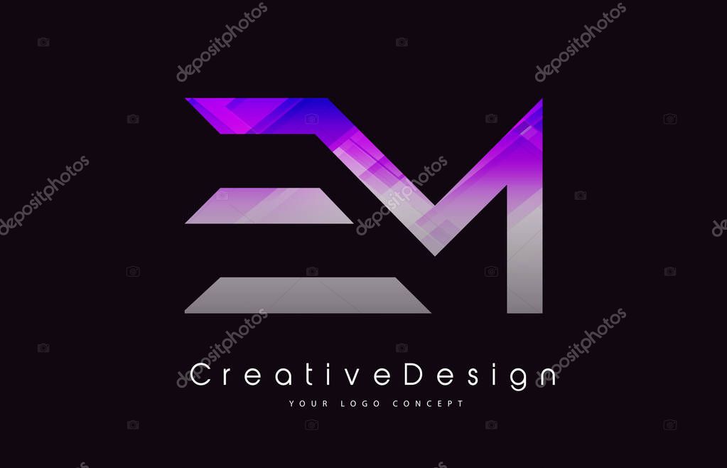 EM Letter Logo Design in Purple Texture Colors. Creative Modern Letters Vector Icon Logo Illustration.