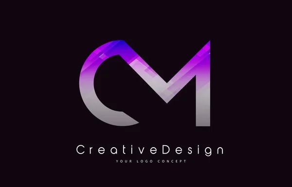 Cm brief Logo ontwerp. Paarse textuur creatieve pictogram moderne Lette — Stockvector