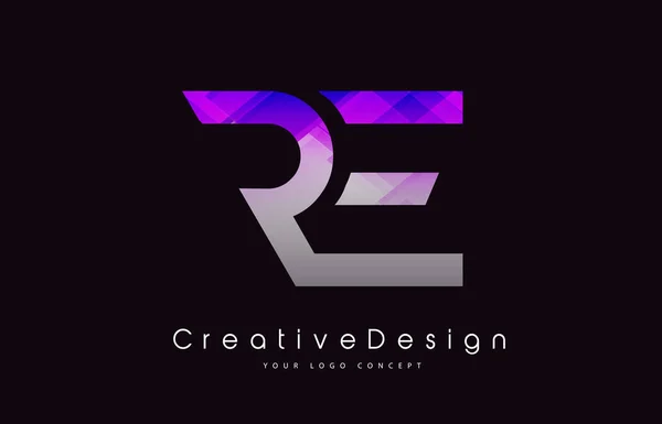 RE Lettre Logo Design. Icône créative de texture violette Lette moderne — Image vectorielle