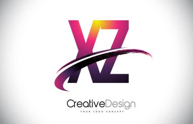 XZ X Z mor mektup Logo Swoosh tasarımı ile. Yaratıcı macenta M