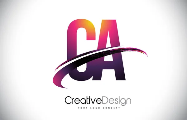 CA C A Purple Letter Logo with Swoosh Design. Creative Magenta M — Stock Vector