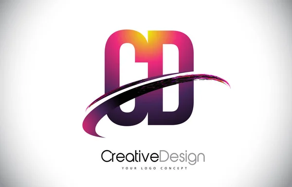 CD C D Logo de lettre pourpre avec Swoosh Design. Magenta créative M — Image vectorielle