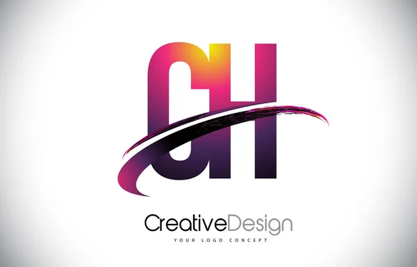 CH C H lila levél Logo Design Swoosh. Kreatív bíbor M — Stock Vector