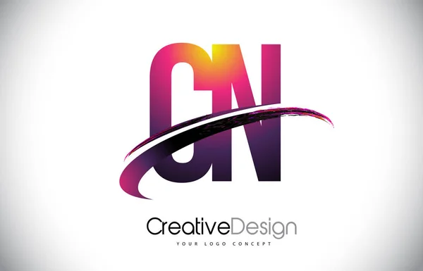 Logo de letra púrpura CN C N con diseño Swoosh. Magenta creativa M — Archivo Imágenes Vectoriales