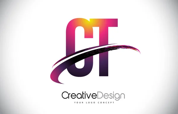 Ct c t lila Buchstaben-Logo mit Swoosh-Design. kreative magenta m — Stockvektor