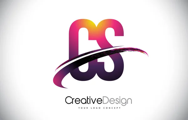 CS C S logotipo da letra roxa com design Swoosh. Magenta criativa M — Vetor de Stock