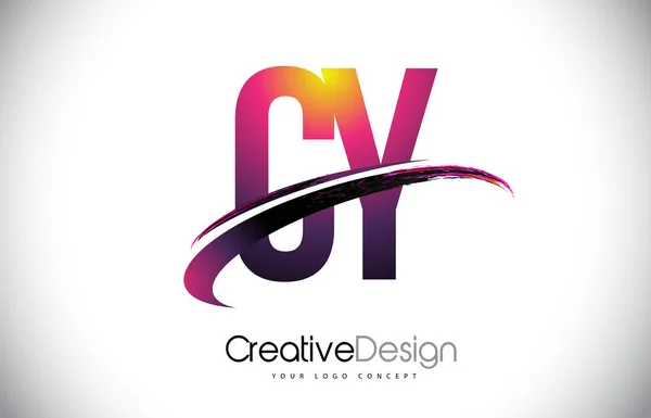 CY C Y Purple Letter Logo com design Swoosh. Magenta criativa M — Vetor de Stock