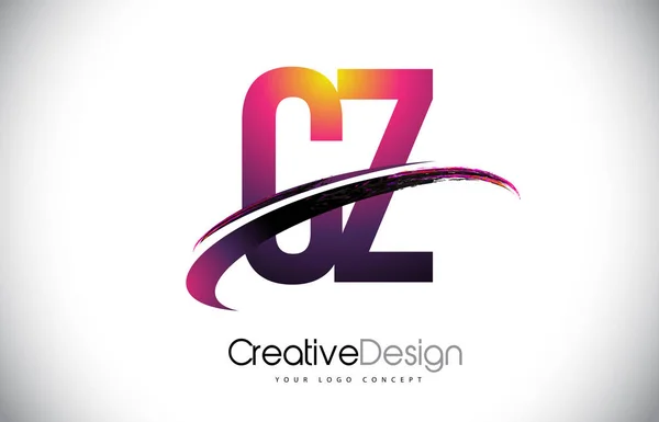 CZ C Z Purple Letter Logo with Swoosh Design. Creative Magenta M — Stock Vector