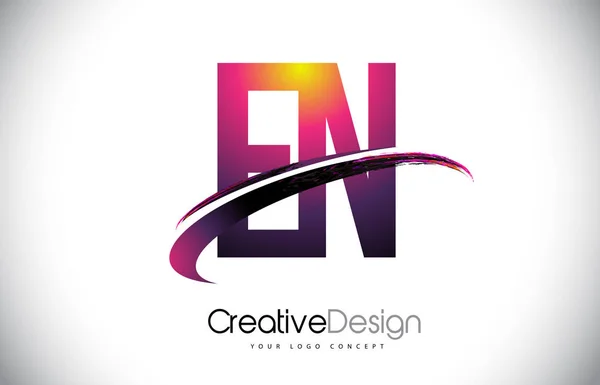 Pl E N Logo fioletowy list z logo Swoosh. Kreatywnych Magenta M — Wektor stockowy