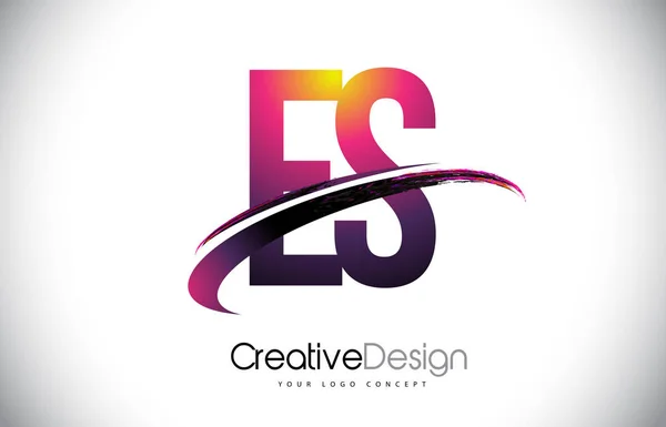 ES E S fioletowy list Logo z logo Swoosh. Kreatywnych Magenta M — Wektor stockowy