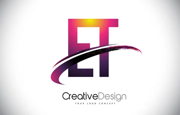 Et E T lila brev Logo med Swoosh Design. Kreativa Magenta M — Stock vektor