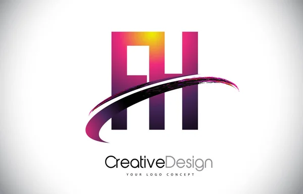 FH F H Purple Letter Logo with Swoosh Design. Creative Magenta M — Stock Vector