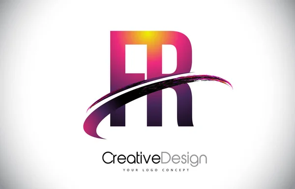 Logo de letra púrpura FR F R con diseño Swoosh. Magenta creativa M — Vector de stock
