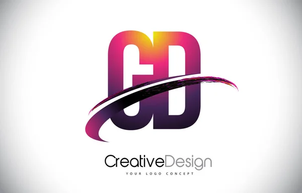 GD G D mor mektup Logo Swoosh tasarımı ile. Yaratıcı macenta M — Stok Vektör