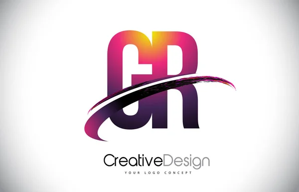 GR G R Фіолетовий логотип літери з дизайном Swoosh. Креативна Magenta M — стоковий вектор