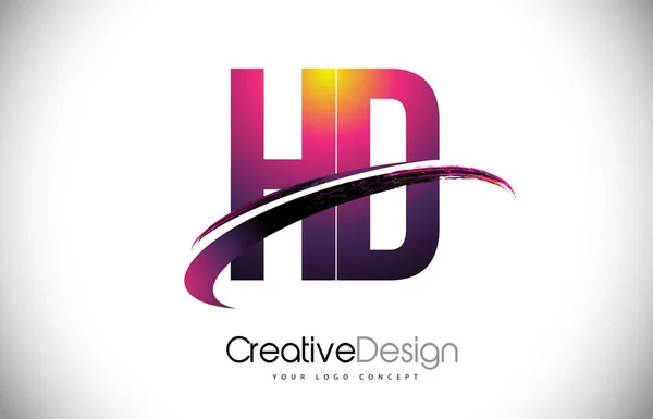 HD H D Logo lettera viola con Swoosh Design. Magenta creativa M — Vettoriale Stock