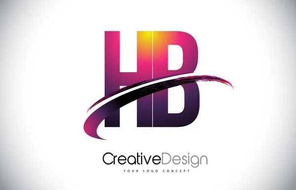 HB H B paars brief Logo met Swoosh Design. Creatieve Magenta M — Stockvector