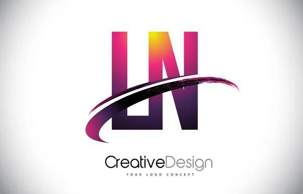 Логотип LN L N Purple Letter с Swoosh Design. Creative Magenta M — стоковый вектор