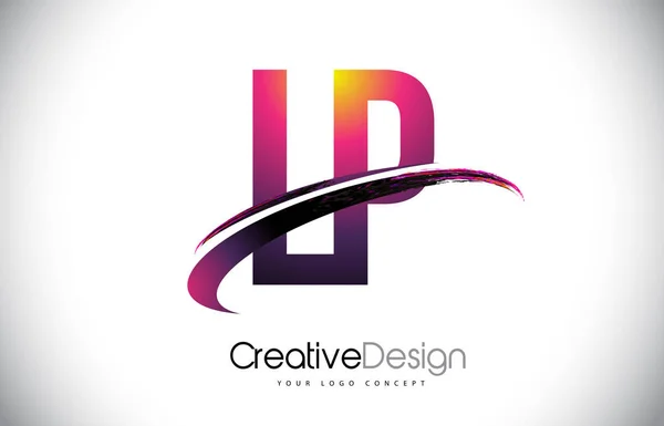 Lp l p lila Buchstabenlogo mit Swoosh-Design. kreative magenta m — Stockvektor