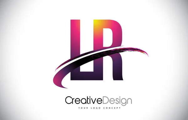Logotipo de letra púrpura LR L R con diseño Swoosh. Magenta creativa M — Archivo Imágenes Vectoriales