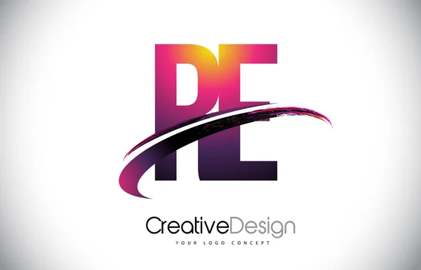 Logotipo de letra púrpura RE R E con diseño Swoosh. Magenta creativa M — Archivo Imágenes Vectoriales