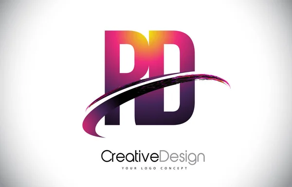 RD R D lila brev Logo med Swoosh Design. Kreativa Magenta M — Stock vektor