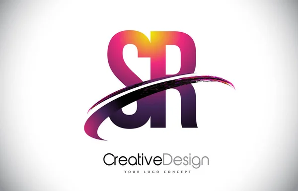 Sr s r lila Buchstaben-Logo mit Swoosh-Design. kreative magenta m — Stockvektor