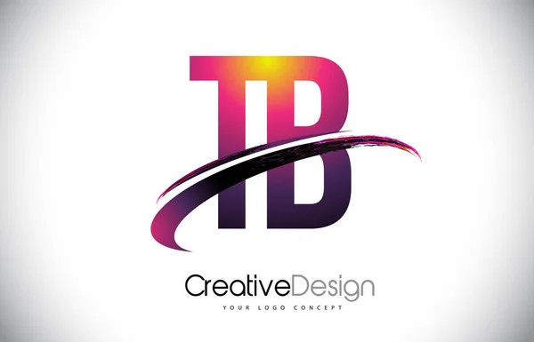 TB T B logotipo da letra roxa com design Swoosh. Magenta criativa M — Vetor de Stock