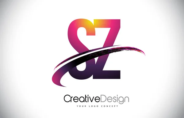SZ S Z Purple Letter Logo with Swoosh Design. Creative Magenta M — Stock Vector