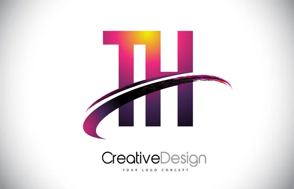 TH T H logotipo da letra roxa com design Swoosh. Magenta criativa M — Vetor de Stock