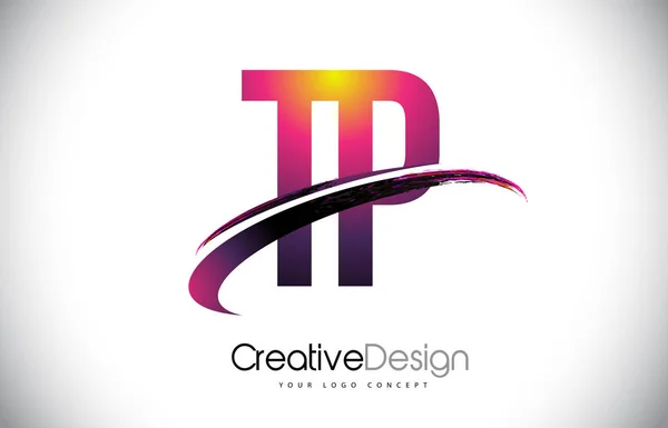 TP T P lila brev Logo med Swoosh Design. Kreativa Magenta M — Stock vektor
