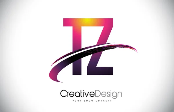 Logo TZ T Z Purple Letter avec Swoosh Design. Magenta créative M — Image vectorielle