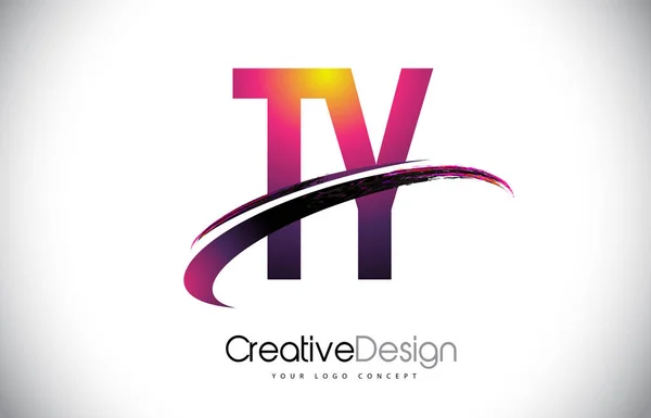 Ty T Y lila levél Logo Design Swoosh. Kreatív bíbor M — Stock Vector