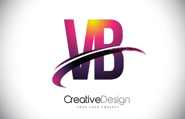 Vb V B mor mektup Logo Swoosh tasarımı ile. Yaratıcı macenta M — Stok Vektör