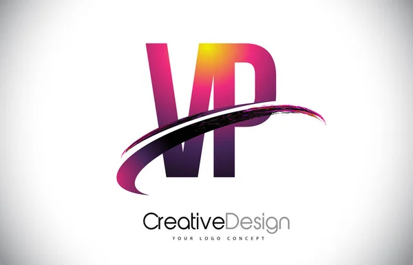 Logotipo de letra roxa VP V P com design Swoosh. Magenta criativa M —  Vetores de Stock