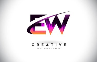 Ew E W Grunge mektup Logo mor canlı renkler tasarımı ile. CRE