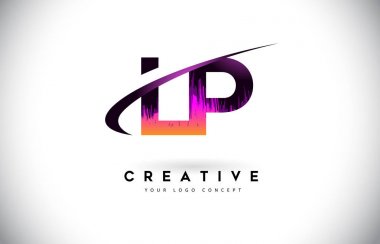 LP L P Grunge mektup Logo mor canlı renkler tasarımı ile. CRE