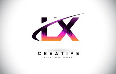 LX L X Grunge mektup Logo mor canlı renkler tasarımı ile. CRE