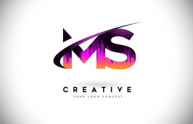 MS M S Grunge mektup logosu mor canlı renkler tasarımı ile. CRE